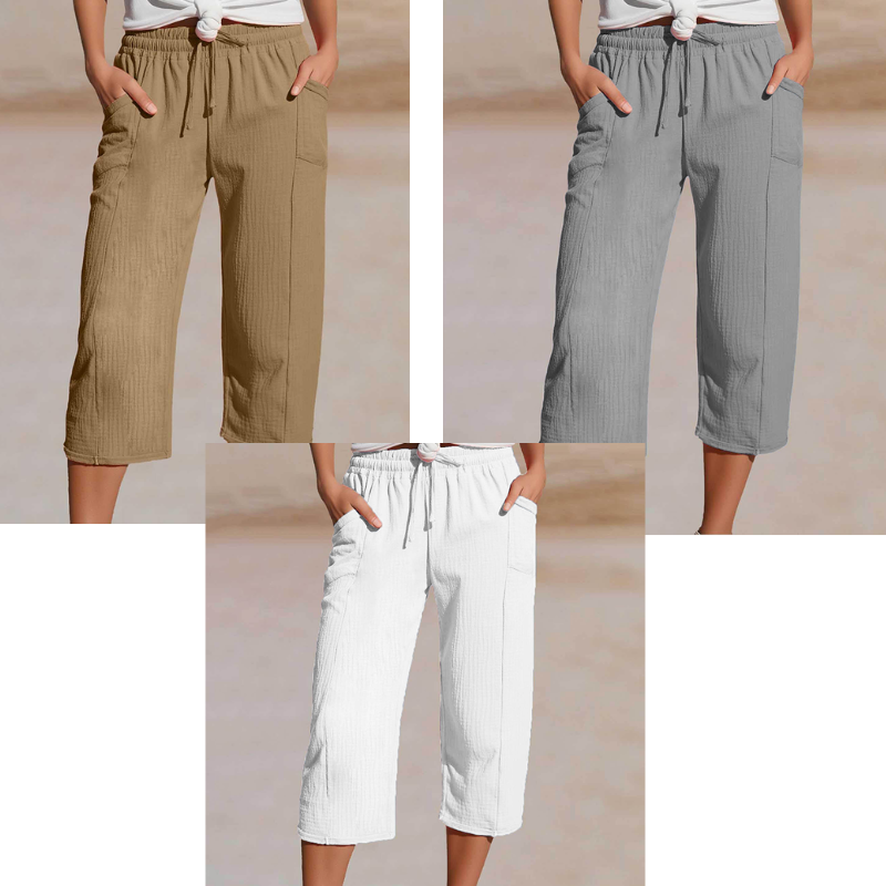 Women's plain-coloured pleated cotton and linen short
