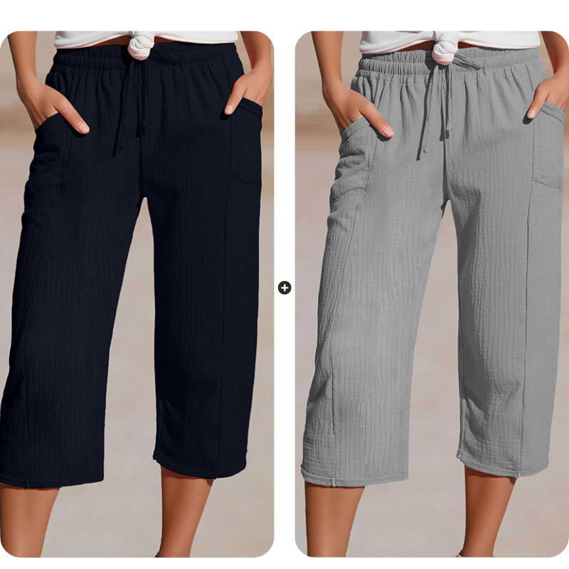 Women's plain-coloured pleated cotton and linen short