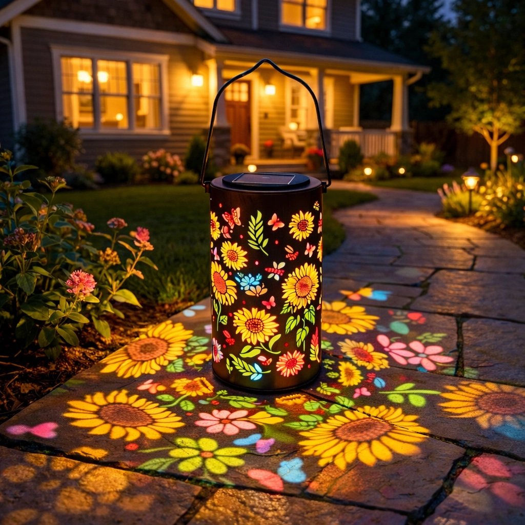 🌞Colourful solar-powered garden lantern with a sunflower light effec