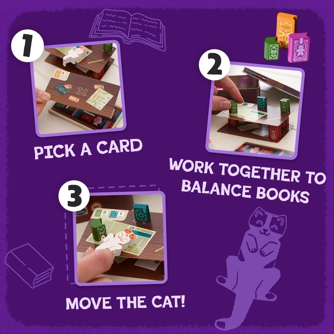 Bookshelf Cooperative Stacking Game | Skill & Balance Card and Book Tower Game in Travel Tin
