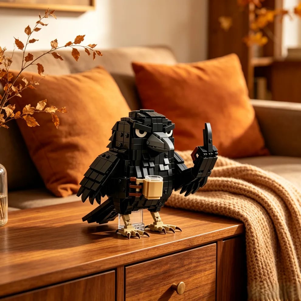 🐦‍⬛ Sarcastic Coffee Crow - Building Block Set – Funny Do Not Disturb Desk Decor