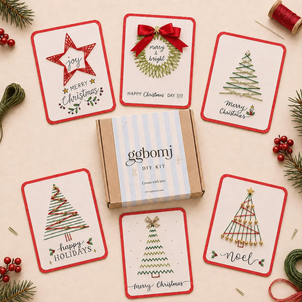 🎄🧵DIY kit for a Christmas card featuring string art