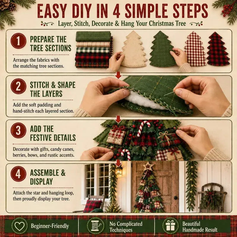 🎄 DIY patchwork Christmas tree door hanger | Rustic Christmas decoration