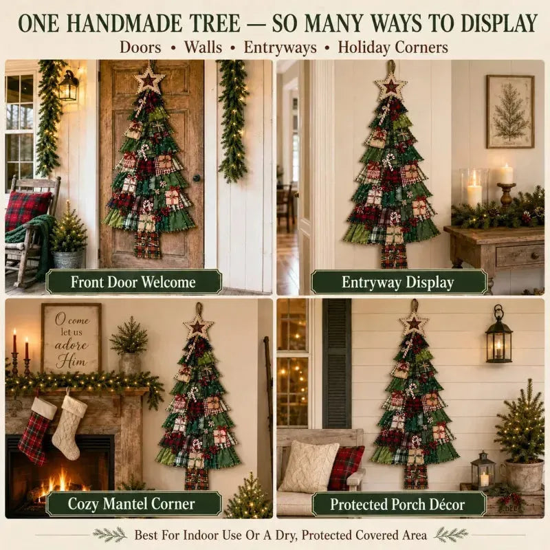 🎄 DIY patchwork Christmas tree door hanger | Rustic Christmas decoration