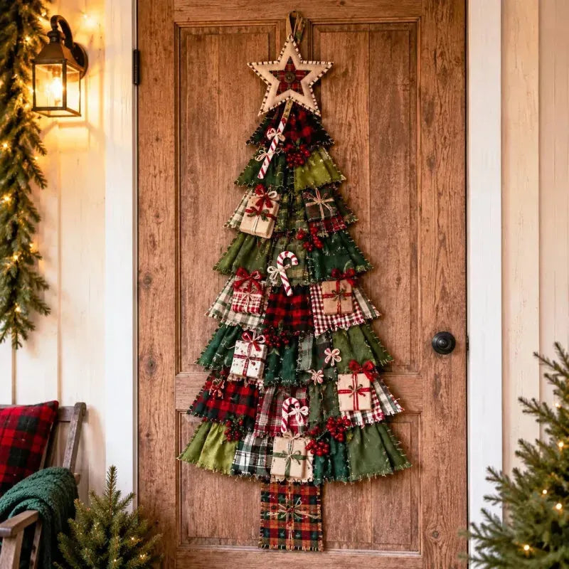 🎄 DIY patchwork Christmas tree door hanger | Rustic Christmas decoration
