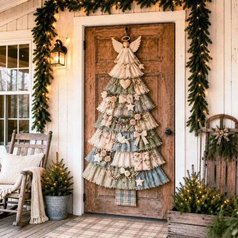 🎄 DIY patchwork Christmas tree door hanger | Rustic Christmas decoration