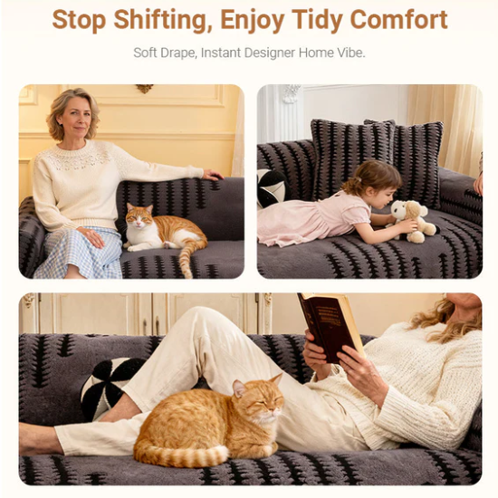 🛋️ ✨ Plush Sofa Throw - Extra Thick & Non-Slip Blanket with Elastic Edges 🍂❄️