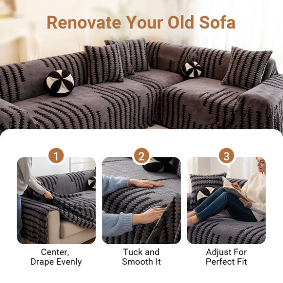 🛋️ ✨ Plush Sofa Throw - Extra Thick & Non-Slip Blanket with Elastic Edges 🍂❄️