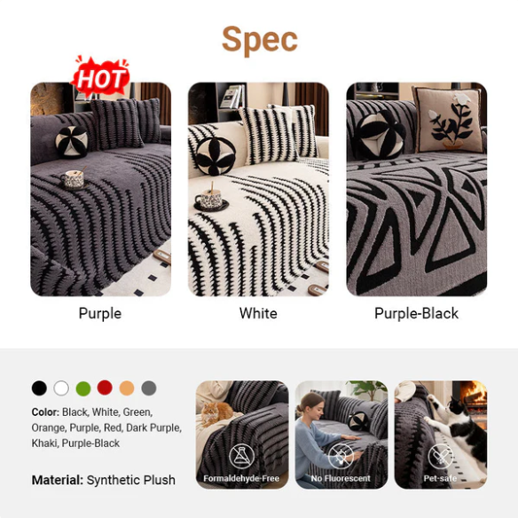 🛋️ ✨ Plush Sofa Throw - Extra Thick & Non-Slip Blanket with Elastic Edges 🍂❄️