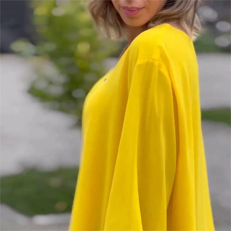 ✨Kaksikerroksinen V-kaula vetoketju 3/4 hihat pehmeät topit