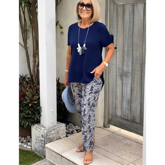 ☀️Printtikuvioinen lyhythihainen rento kaksiosainen pukusarja