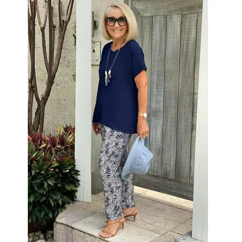 ☀️Printtikuvioinen lyhythihainen rento kaksiosainen pukusarja