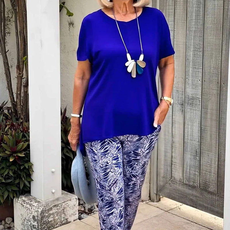 ☀️Printtikuvioinen lyhythihainen rento kaksiosainen pukusarja