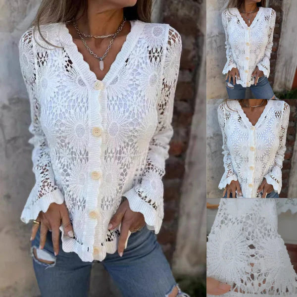 🌸Summer Hot Sale 50%OFF🌸Women Lace V-neck Long Sleeve Top