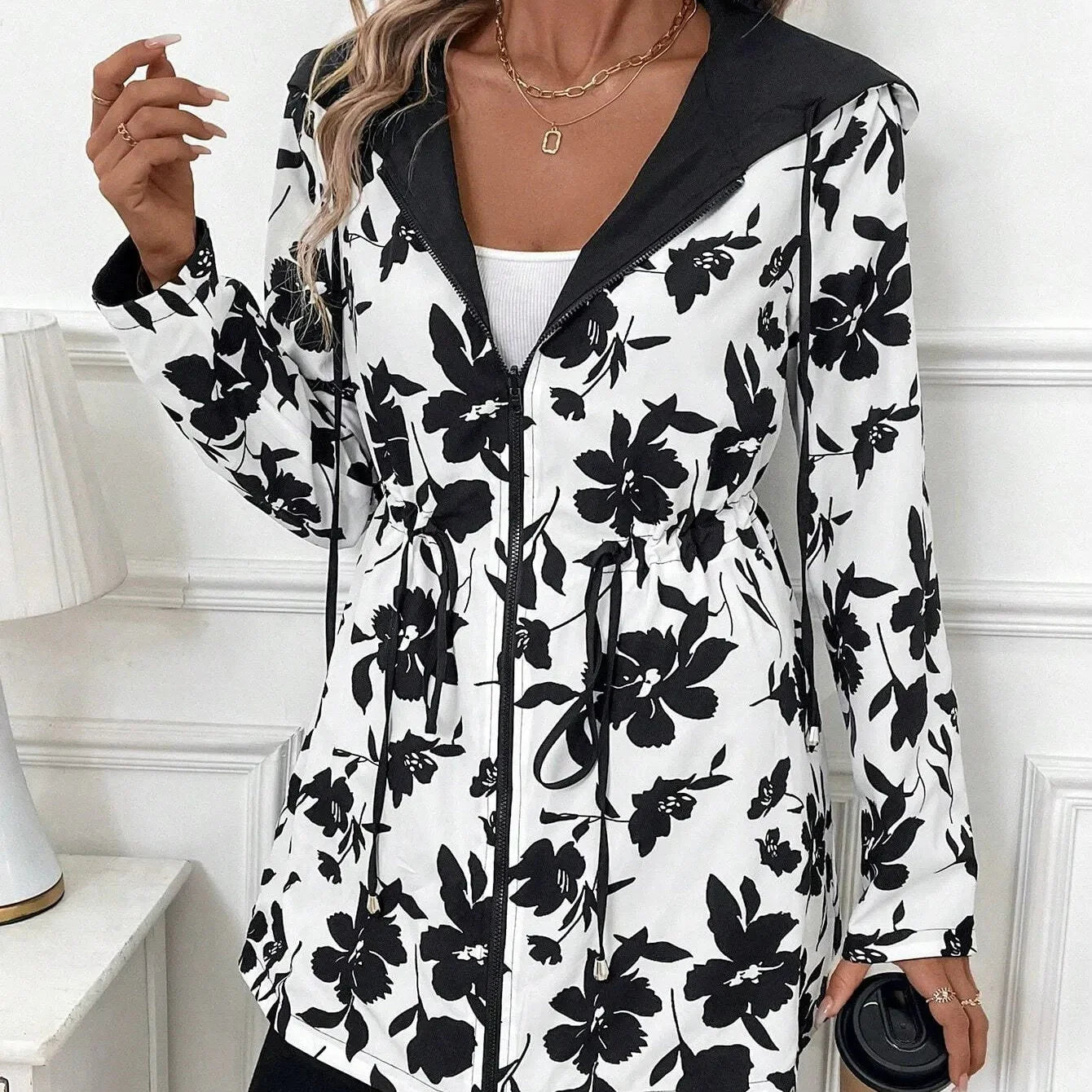 🥻Alkusyksyn kampanja - 50 % alennus🥻Naisten takki, jossa on kaksipuolinen vetoketju ja huppu