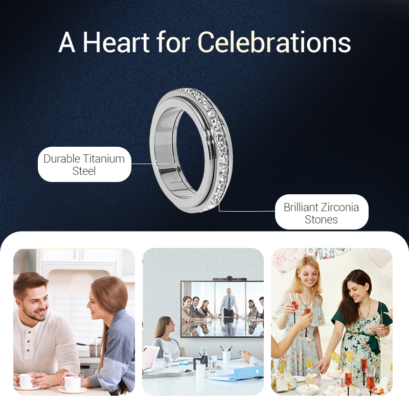 💖 Black Friday -megatarjous – 50 % alennus! 💖 Pyörivä sormus titaaniteräksestä ja kuutiollisesta zirkonia