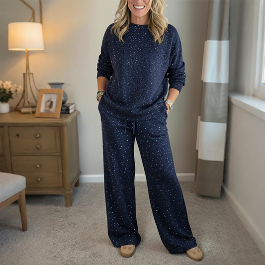 Naisten glitter-kaksiosainen setti: neulepusero ja housut