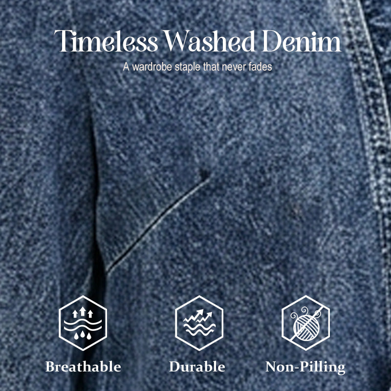 Women's Denim Jacket – Open-Front, Ruffle Trim, Lightweight, Classic Wash