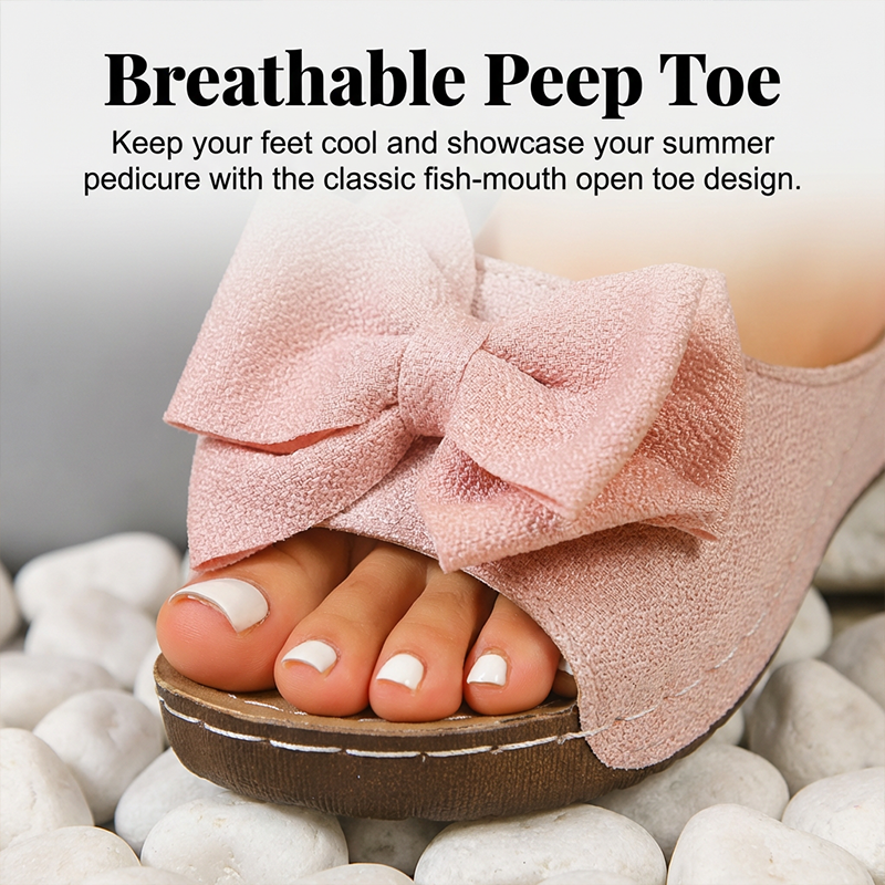 Women's Bowknot Peep-Toe Wedge Sandals – Chic Design, Comfortable Wedge & Easy to Slip On 🌸