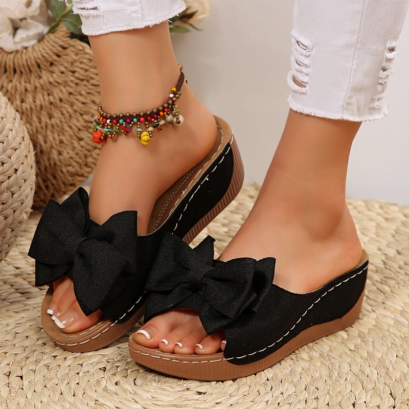 Women's Bowknot Peep-Toe Wedge Sandals – Chic Design, Comfortable Wedge & Easy to Slip On 🌸