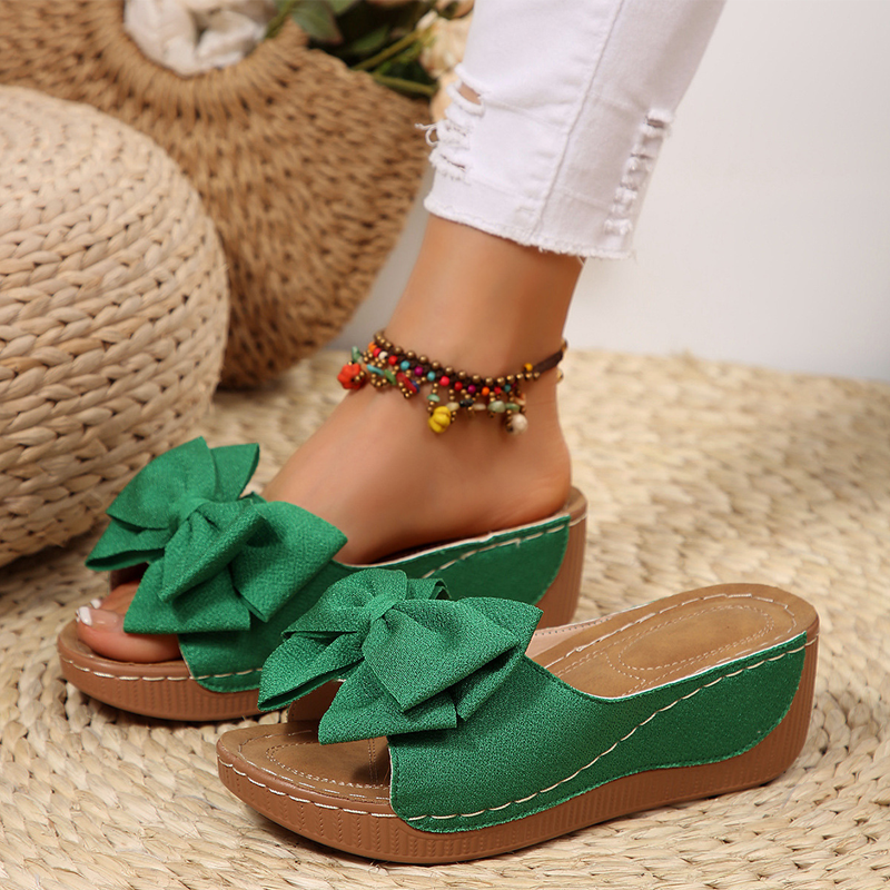 Women's Bowknot Peep-Toe Wedge Sandals – Chic Design, Comfortable Wedge & Easy to Slip On 🌸