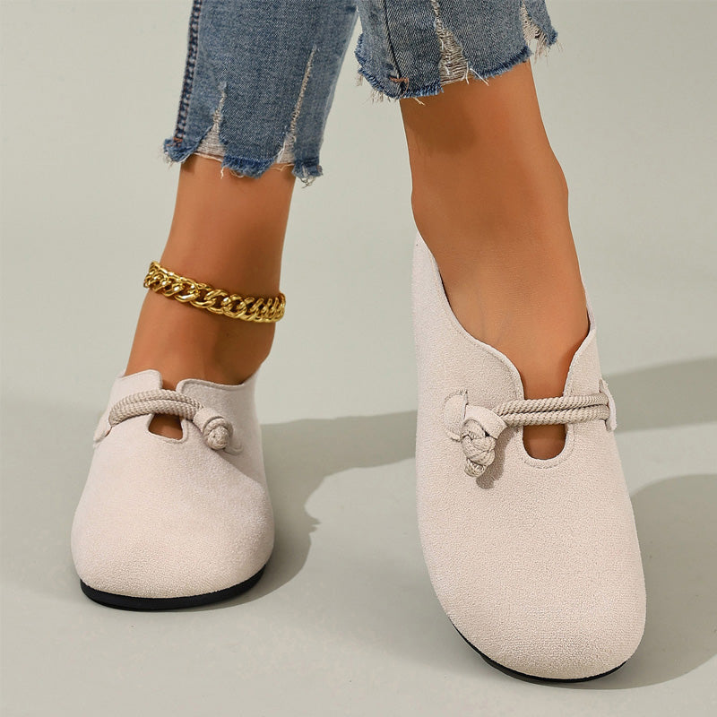 🔥 Slip-On Faux Suede Flats for Women – Timeless Rope Knot Design in Black & Beige 🍂
