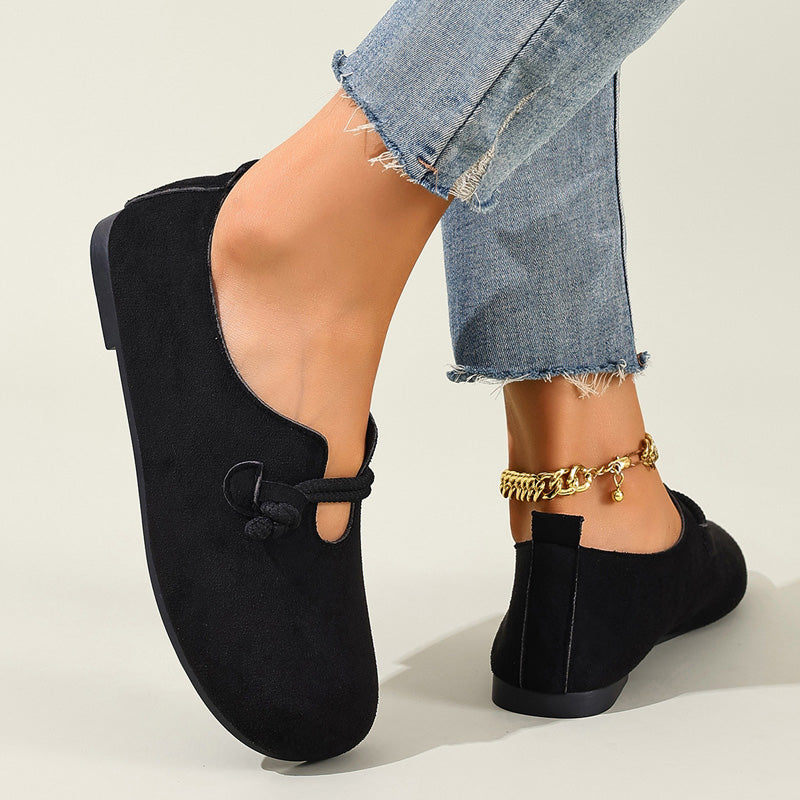 🔥 Slip-On Faux Suede Flats for Women – Timeless Rope Knot Design in Black & Beige 🍂