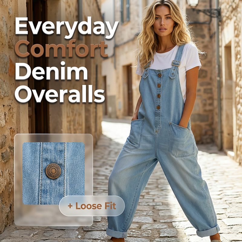 Loose-fitting denim dungarees for women with pocket