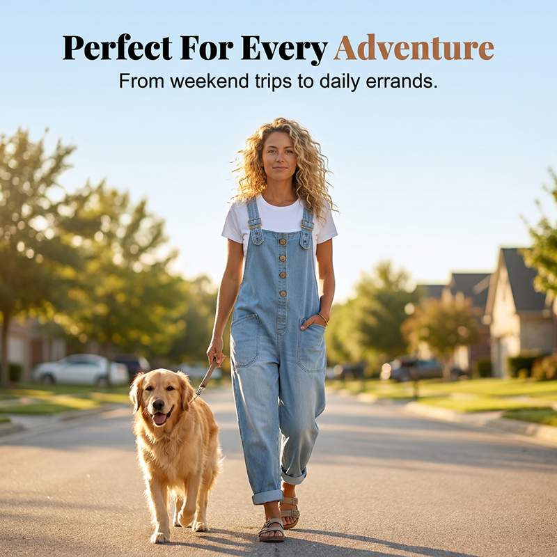 Loose-fitting denim dungarees for women with pocket
