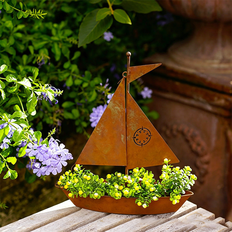 ⛵ 50% OFF NOW! 🌱 Rustic Sailboat Metal Planter – Handcrafted, weather-resistant – charming garden or shelf decor 🏡
