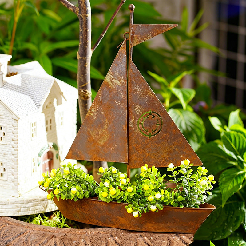 ⛵ 50% OFF NOW! 🌱 Rustic Sailboat Metal Planter – Handcrafted, weather-resistant – charming garden or shelf decor 🏡