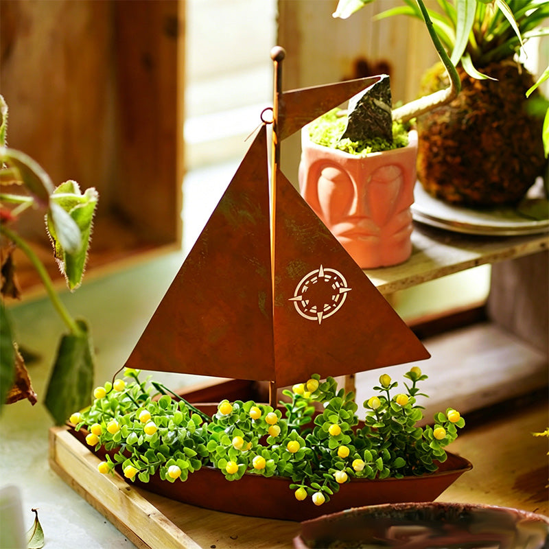 ⛵ 50% OFF NOW! 🌱 Rustic Sailboat Metal Planter – Handcrafted, weather-resistant – charming garden or shelf decor 🏡