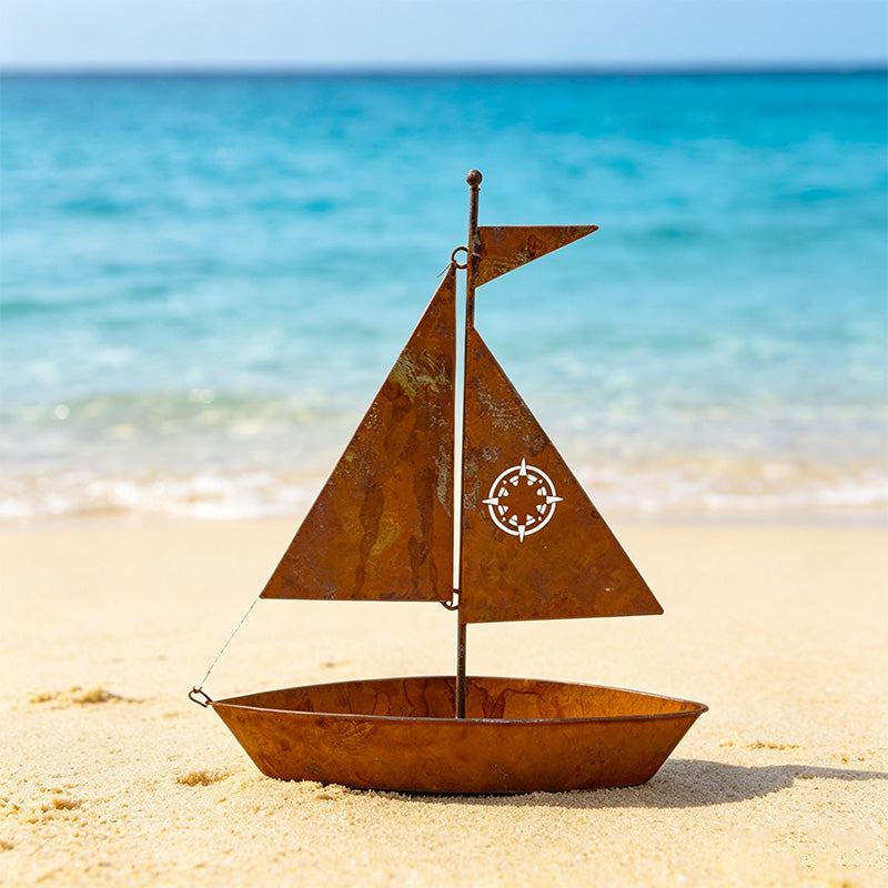 ⛵ 50% OFF NOW! 🌱 Rustic Sailboat Metal Planter – Handcrafted, weather-resistant – charming garden or shelf decor 🏡