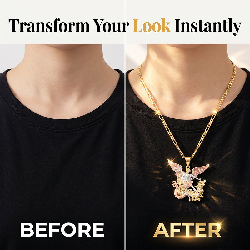 📢📢50% OFF !! ⏰Tri-Tone Angel Guardian Pendant Necklace🪽📿