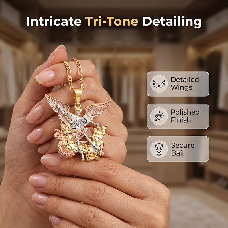 📢📢50% OFF !! ⏰Tri-Tone Angel Guardian Pendant Necklace🪽📿