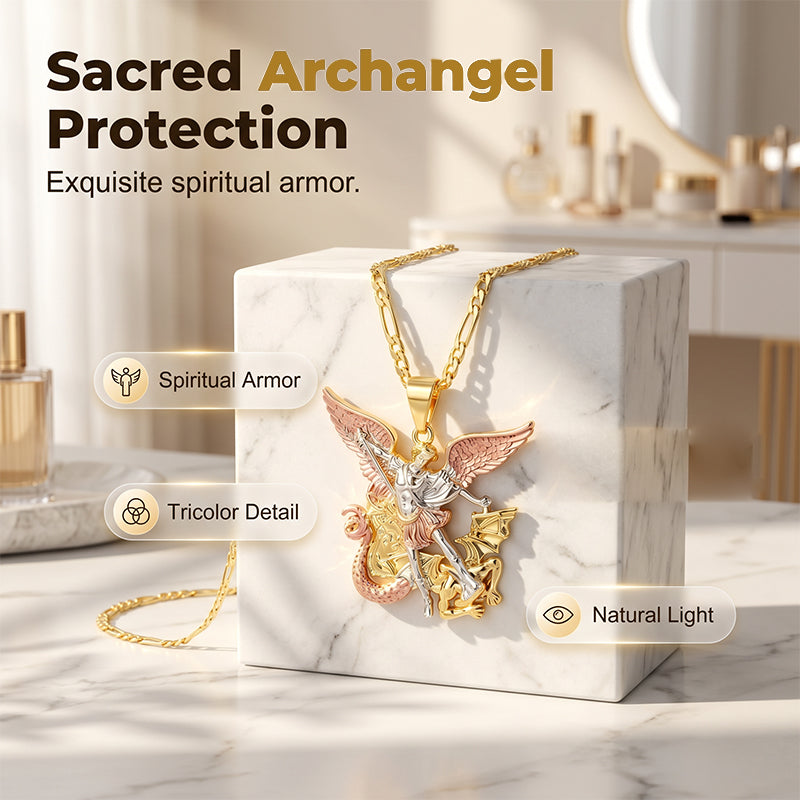 📢📢50% OFF !! ⏰Tri-Tone Angel Guardian Pendant Necklace🪽📿