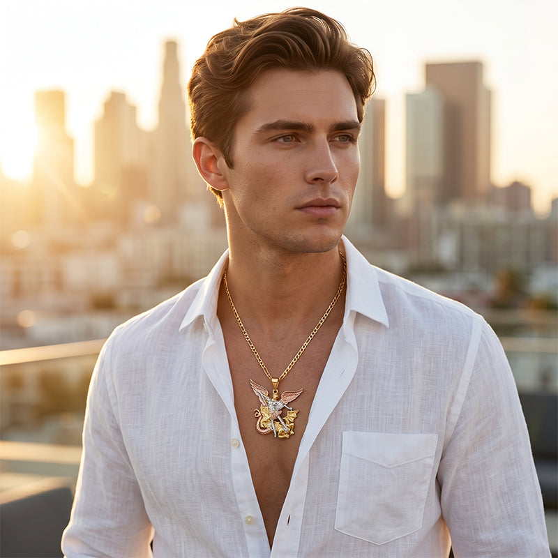 📢📢50% OFF !! ⏰Tri-Tone Angel Guardian Pendant Necklace🪽📿