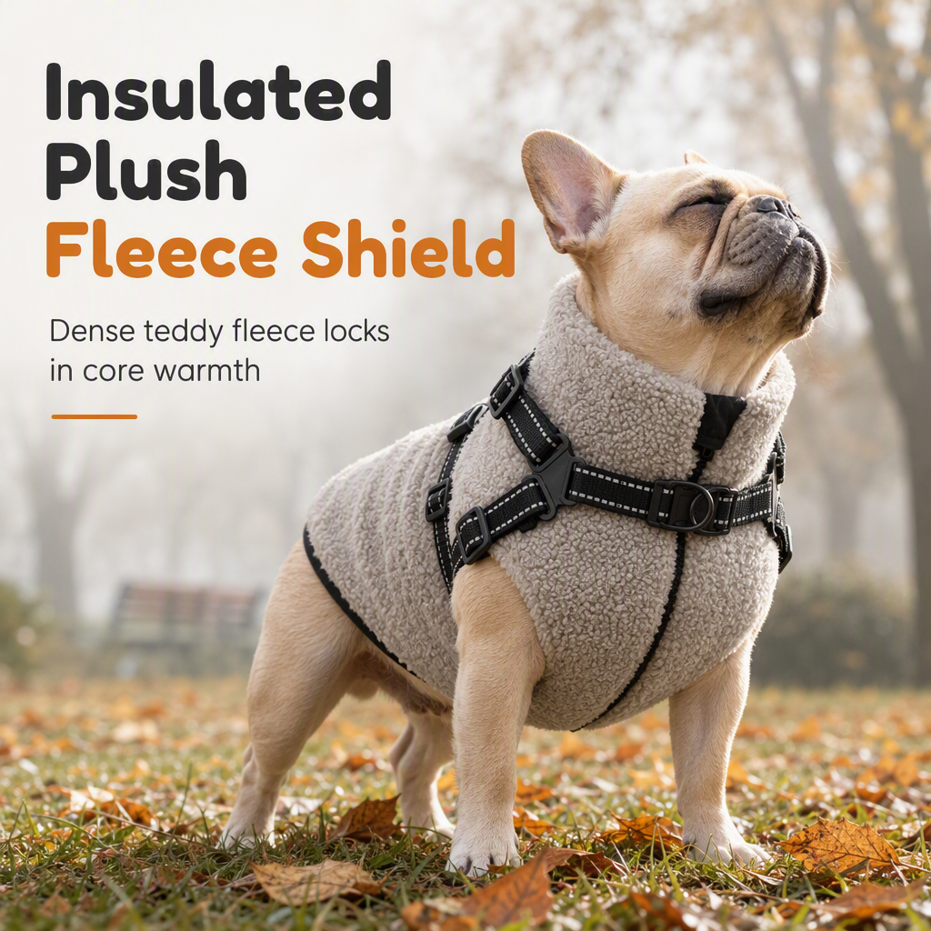 ⏳ LIMITED-TIME 50% OFF 💥 Warm Winter Dog Coat with Reflective Strips & Harness – Plush Teddy Fleece Insulation, Dual Metal D-Ring Secure Harness, Night Visibility Reflective Straps & Skin-Friendly Elastic Fit – Sizes S-XL for Small & Medium Dogs 🐶❄️