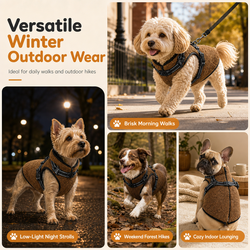 ⏳ LIMITED-TIME 50% OFF 💥 Warm Winter Dog Coat with Reflective Strips & Harness – Plush Teddy Fleece Insulation, Dual Metal D-Ring Secure Harness, Night Visibility Reflective Straps & Skin-Friendly Elastic Fit – Sizes S-XL for Small & Medium Dogs 🐶❄️